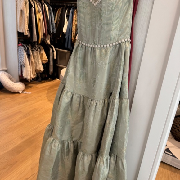 V Chapman Vivian Dress in Sage Windsor Brocade - Picture 3 of 3